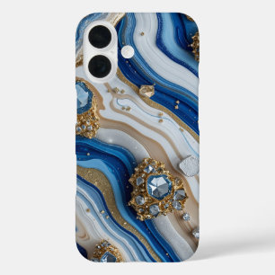 Blue Geode Gemstone with Gold Crystals – Luxury iPhone 16ケース