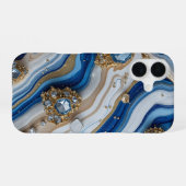 Blue Geode Gemstone with Gold Crystals – Luxury iPhone 16ケース (裏面横)
