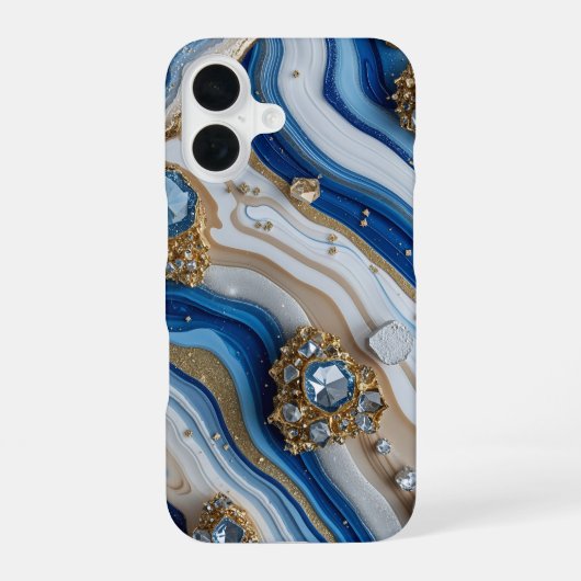Blue Geode Gemstone with Gold Crystals – Luxury iPhone 16ケース (裏面)