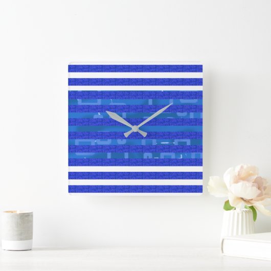 Blue Geometric スクエア壁時計 (ホーム)