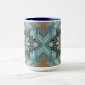 Blue Geometric Floral Mandala Mug – Teal & White マグカップ (中央)