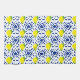 Blue Geometric Lemon Tile キッチンタオル
