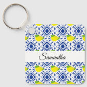 Blue Geometric Lemon Tile キーホルダー (正面)