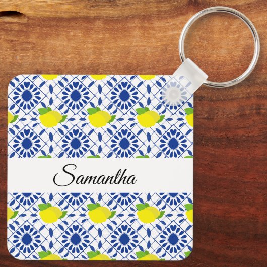 Blue Geometric Lemon Tile キーホルダー (裏面)