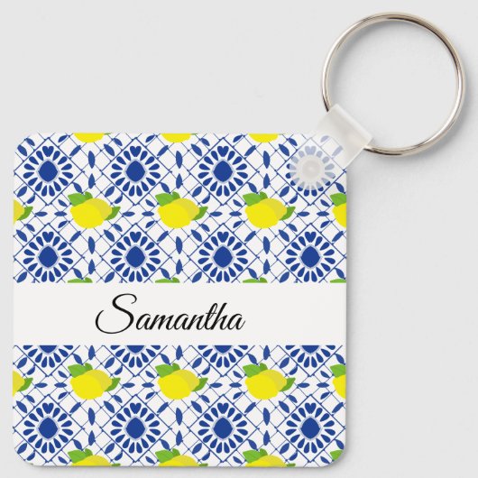 Blue Geometric Lemon Tile キーホルダー (裏面)