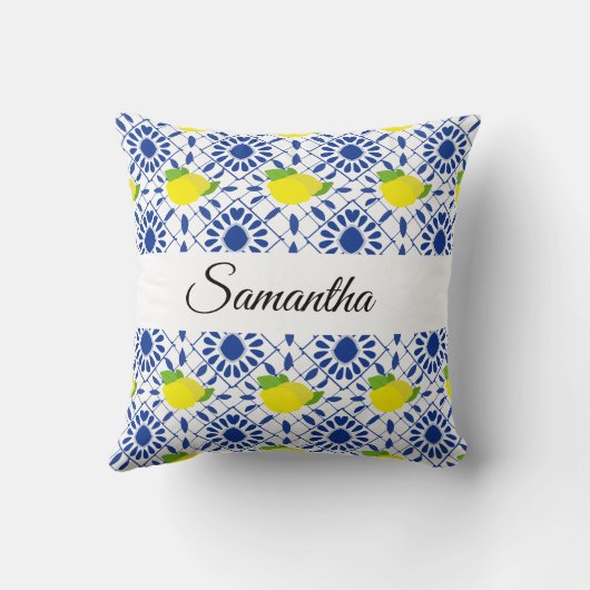 Blue Geometric Lemon Tile クッション (裏面)