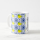 Blue Geometric Lemon Tile コーヒーマグカップ (正面左)