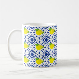 Blue Geometric Lemon Tile コーヒーマグカップ
