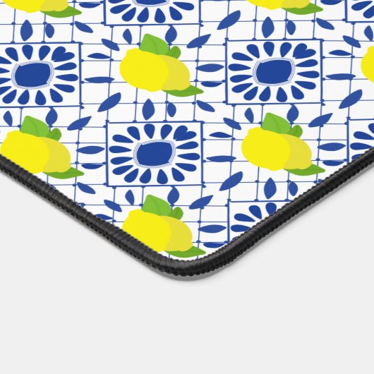 Blue Geometric Lemon Tile デスクマット (コーナー)