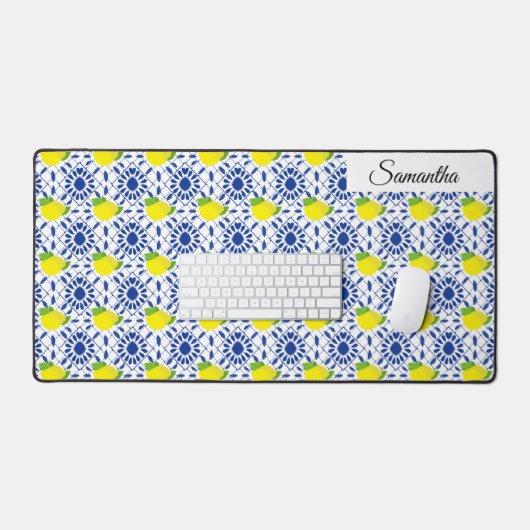 Blue Geometric Lemon Tile デスクマット (キーボード&マウス)