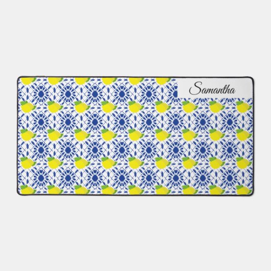 Blue Geometric Lemon Tile デスクマット (正面)