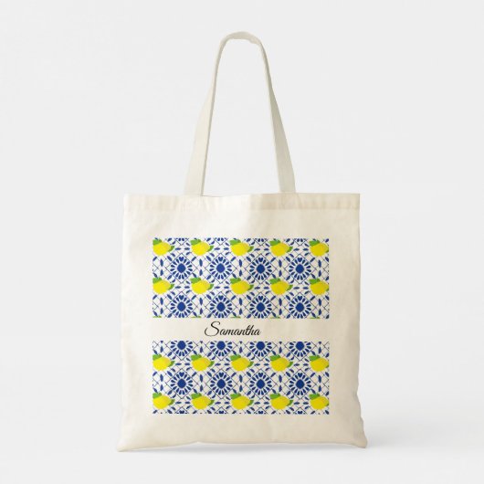Blue Geometric Lemon Tile トートバッグ (裏面)