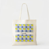 Blue Geometric Lemon Tile トートバッグ (正面)