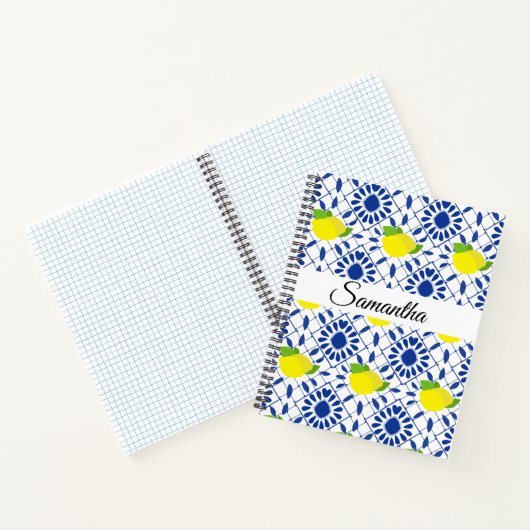 Blue Geometric Lemon Tile ノートブック (内部)