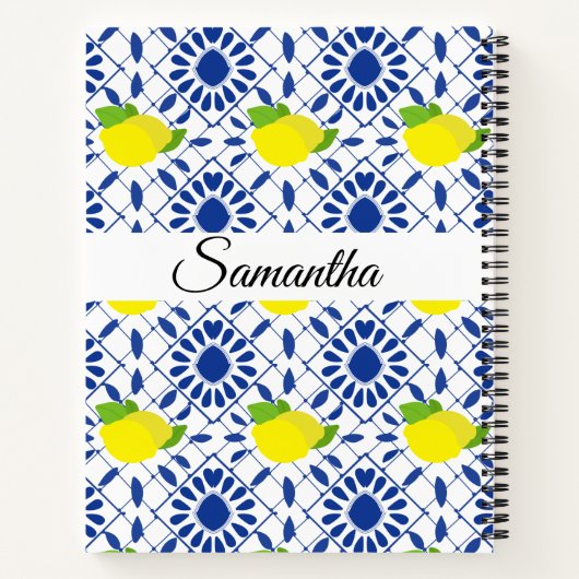 Blue Geometric Lemon Tile ノートブック (裏面)