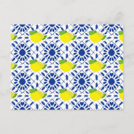 Blue Geometric Lemon Tile ポストカード