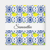 Blue Geometric Lemon Tile マグネット (正面)