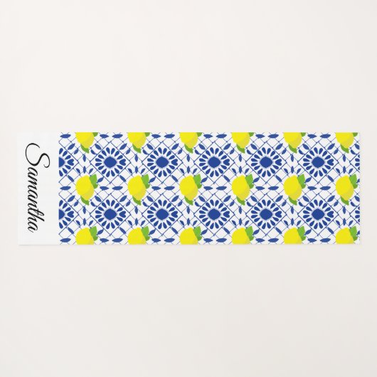 Blue Geometric Lemon Tile ヨガマット (裏面(横))