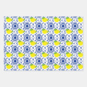 Blue Geometric Lemon Tile ラッピングペーパーシート (正面3)