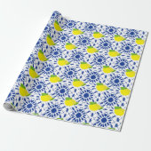 Blue Geometric Lemon Tile ラッピングペーパー (アンロールド)