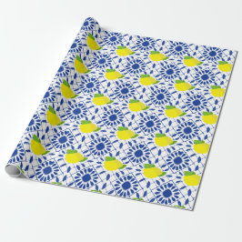Blue Geometric Lemon Tile ラッピングペーパー