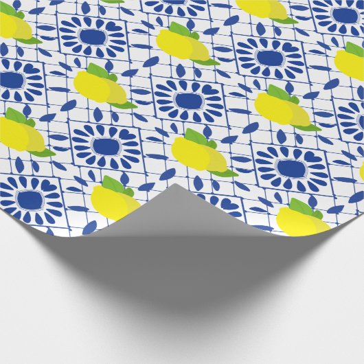 Blue Geometric Lemon Tile ラッピングペーパー (角)