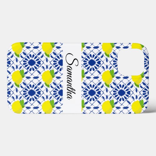 Blue Geometric Lemon Tile Case-Mate iPhoneケース (裏面 (横))