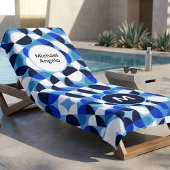 Blue Geometric Mosaic Bauhaus Monogram Custom Name ビーチタオル