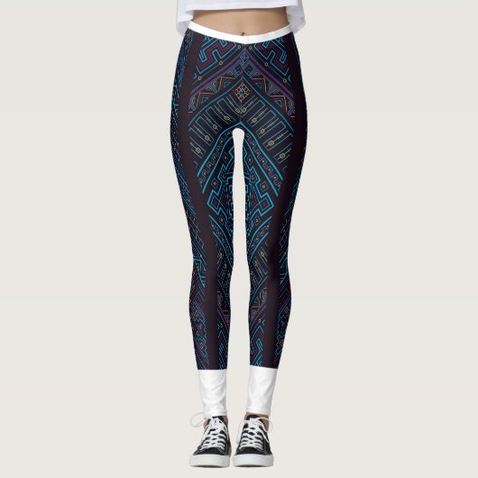 Blue Geometric Pattern Leggings  レギンス (正面)