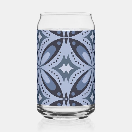Blue Geometric Pattern Retro Style ガラス缶 (右)