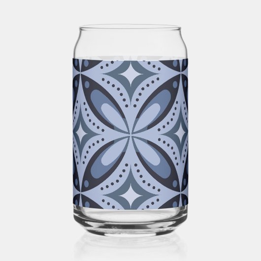 Blue Geometric Pattern Retro Style ガラス缶 (左)