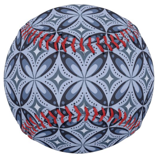 Blue Geometric Pattern Retro Style ソフトボール (裏面)