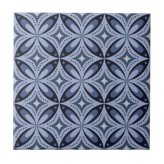 Blue Geometric Pattern Retro Style タイル (正面)