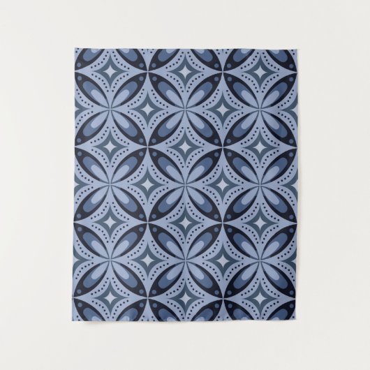 Blue Geometric Pattern Retro Style タペストリー (正面)