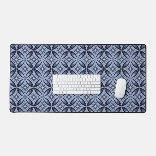 Blue Geometric Pattern Retro Style デスクマット (キーボード&マウス)