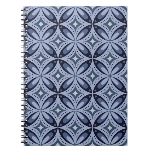 Blue Geometric Pattern Retro Style ノートブック (正面)