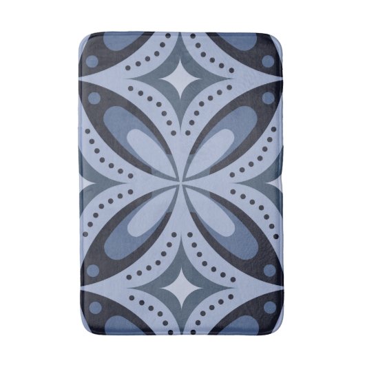 Blue Geometric Pattern Retro Style バスマット (正面縦)