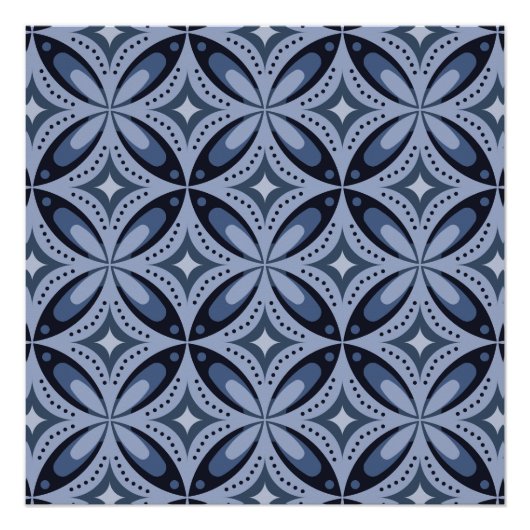 Blue Geometric Pattern Retro Style ポスター (正面)