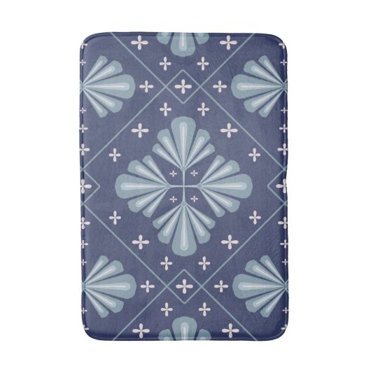 Blue Geometric shapes Pattern  バスマット (正面縦)