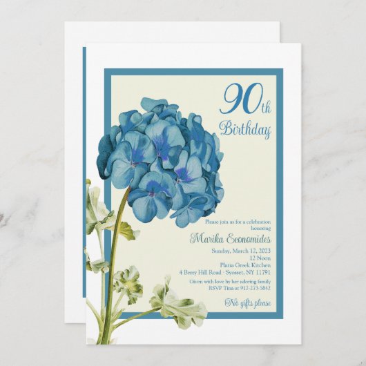 Blue Geranium Birthday Invitation 招待状 (正面/裏面)