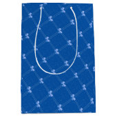 Blue Gift, White Polka Dots & Blue Bow Pattern ミディアムペーパーバッグ (正面)