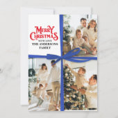 Blue Gift Wrapped Family Photo collage Christmas シーズンカード (正面)