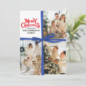Blue Gift Wrapped Family Photo collage Christmas シーズンカード (スタンド正面)