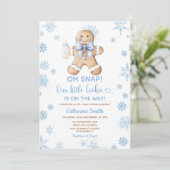 Blue Gingerbread Christmas Baby Shower Snowflakes 招待状 (スタンド正面)