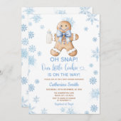 Blue Gingerbread Christmas Baby Shower Snowflakes 招待状 (正面/裏面)
