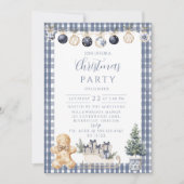 Blue Gingerbread Gingham Christmas 招待状 (正面)