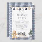 Blue Gingerbread Gingham Christmas 招待状 (正面/裏面)