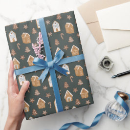 Blue Gingerbread House Christmas Pattern ラッピングペーパー
