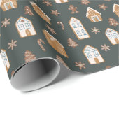 Blue Gingerbread House Christmas Pattern ラッピングペーパー (ロールコーナー)