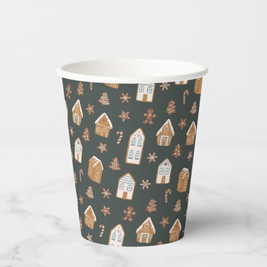 Blue Gingerbread House Pattern Baby Shower 紙コップ (正面)
